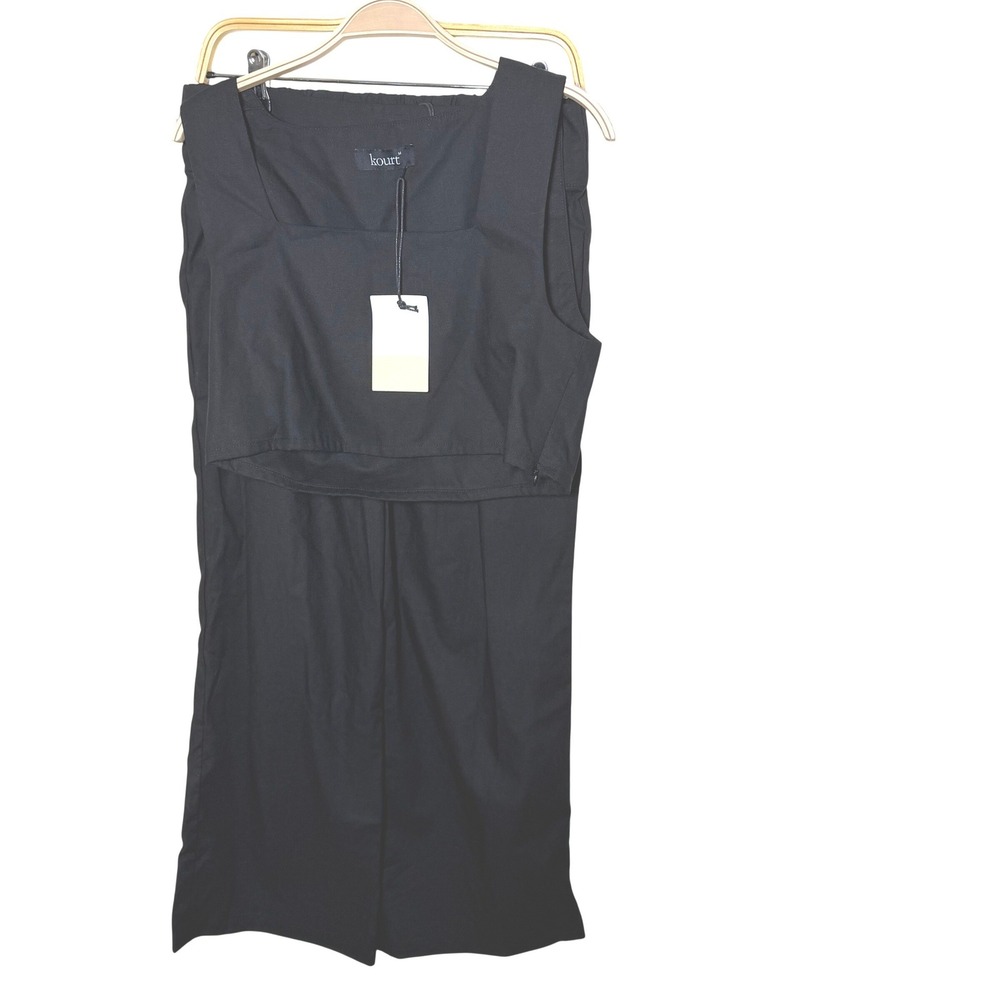 Kourt Black Two Piece Set Square Neck Crop Top and Wide Leg Pants NWT Size M - Picture 1 of 13